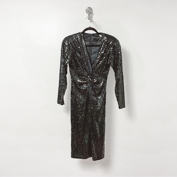 Oleg Cassini Dresses & Skirts - Vintage Oleg Cassini Sequins Knot Front Long Sleeve Cocktail Party Dress Black‎
